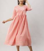 Women's  Coral Cotton Geomatric Printed Anarkali Kurta