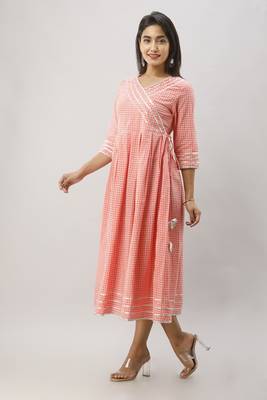 Women's  Coral Cotton Geomatric Printed Anarkali Kurta 2