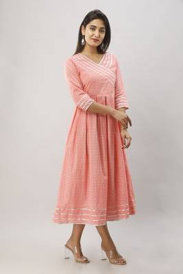 Women's  Coral Cotton Geomatric Printed Anarkali Kurta 3