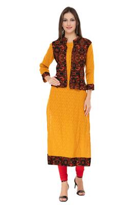 Brown printed cotton ethnic-kurtis 1