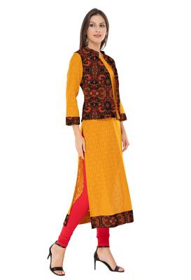 Brown printed cotton ethnic-kurtis 3