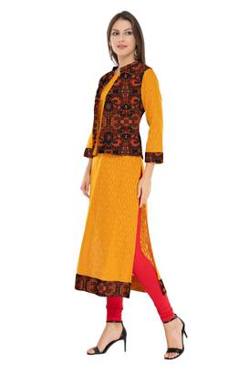 Brown printed cotton ethnic-kurtis 4