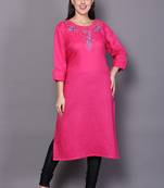 Pink embroidered cotton ethnic-kurtis