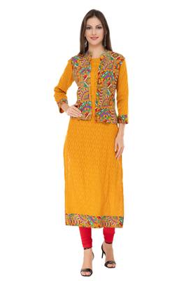 Yellow printed cotton ethnic-kurtis 1