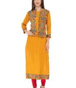 Yellow printed cotton ethnic-kurtis
