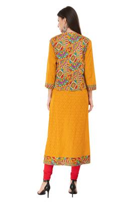 Yellow printed cotton ethnic-kurtis 2