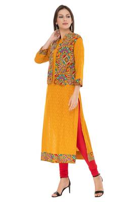 Yellow printed cotton ethnic-kurtis 4