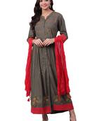 Dark-grey plain rayon long-kurtis
