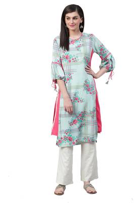 Blue printed liva ethnic-kurtis 1