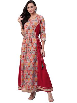 Red printed rayon long-kurtis 1