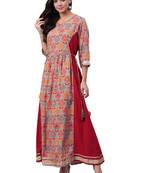 Red printed rayon long-kurtis