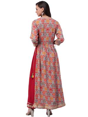Red printed rayon long-kurtis 2