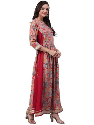 Red printed rayon long-kurtis 3