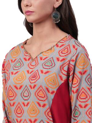 Red printed rayon long-kurtis 4