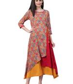 Red printed rayon long-kurtis