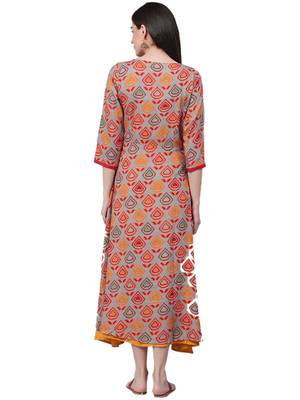 Red printed rayon long-kurtis 2