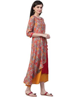 Red printed rayon long-kurtis 3