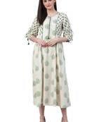 Off-white printed cotton long-kurtis