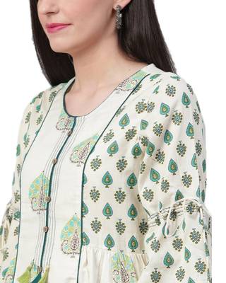 Off-white printed cotton long-kurtis 4