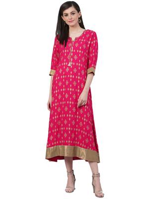 Pink printed rayon long-kurtis 1