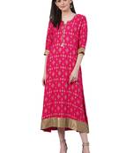 Pink printed rayon long-kurtis
