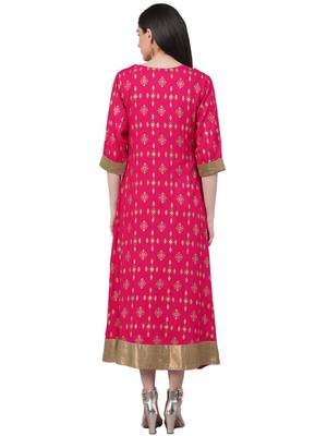 Pink printed rayon long-kurtis 2