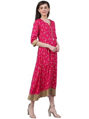 Pink printed rayon long-kurtis 3