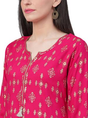 Pink printed rayon long-kurtis 4