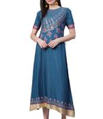 Blue printed rayon long-kurtis