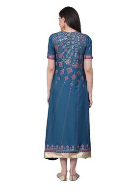 Blue printed rayon long-kurtis 2
