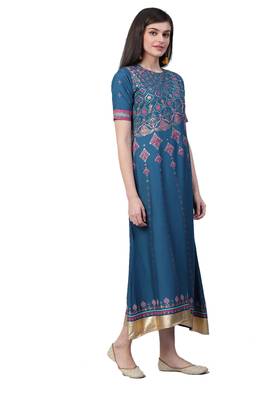 Blue printed rayon long-kurtis 3