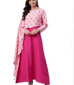 Pink printed rayon long-kurtis