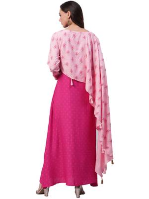 Pink printed rayon long-kurtis 2