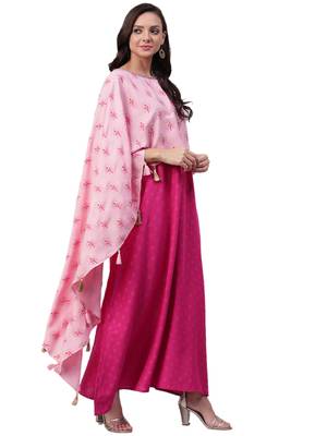 Pink printed rayon long-kurtis 3
