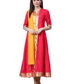 Red plain silk long-kurtis