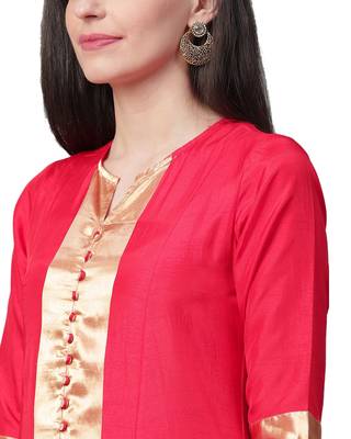 Red plain silk long-kurtis 4