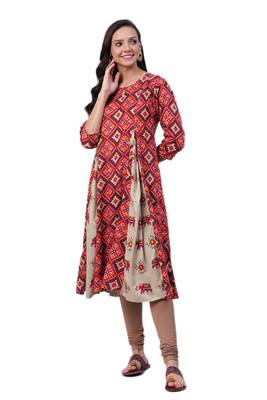 Brown printed rayon ethnic-kurtis 1