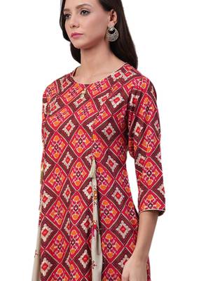 Brown printed rayon ethnic-kurtis 4