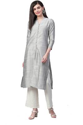 Silver plain art silk ethnic-kurtis 1