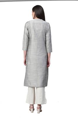 Silver plain art silk ethnic-kurtis 2
