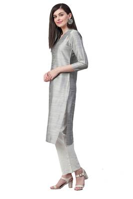 Silver plain art silk ethnic-kurtis 3