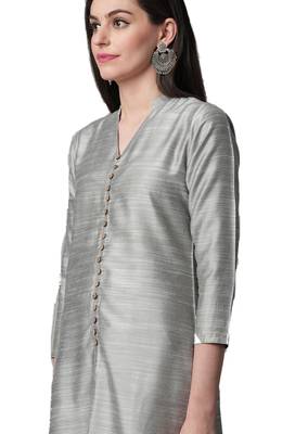 Silver plain art silk ethnic-kurtis 4