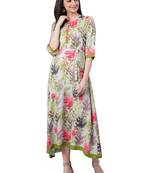 Grey printed rayon long-kurtis