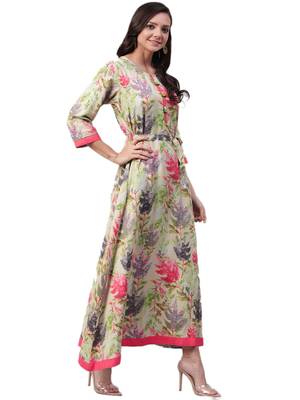 Cream printed rayon long-kurtis 3