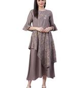 Grey printed art silk long-kurtis