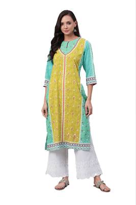 Green printed rayon ethnic-kurtis 1
