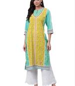 Green printed rayon ethnic-kurtis
