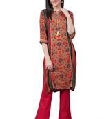 Brown printed rayon ethnic-kurtis