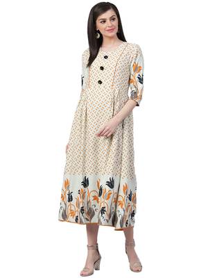 White printed cotton long-kurtis 1