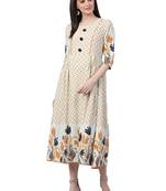 White printed cotton long-kurtis